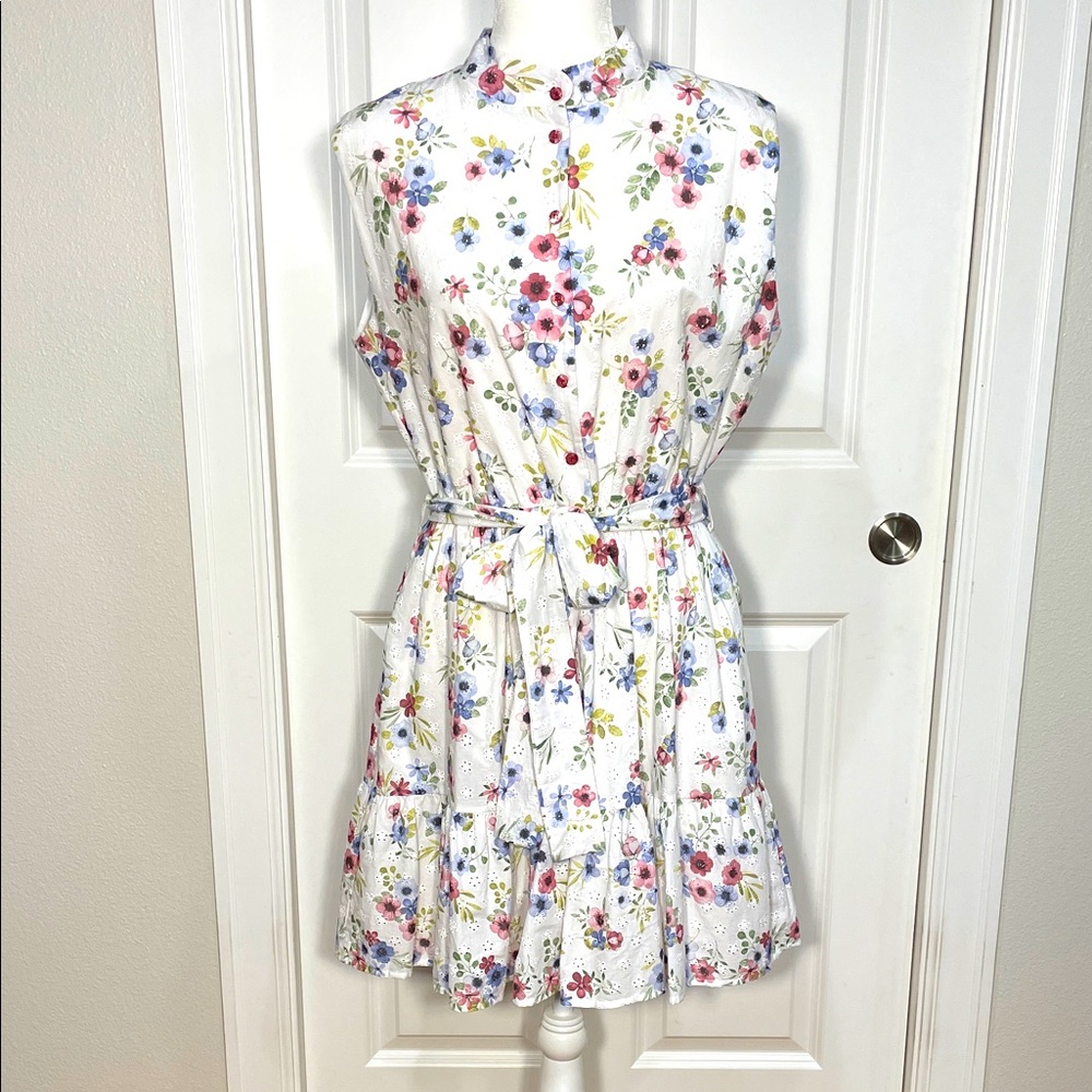 Nana Mini Eyelet Floral Dress Size Large Sleeveless